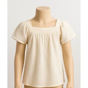 Gap Kids Girls Peasant Top M Gold White Stripe Short Sleeve Square Neck